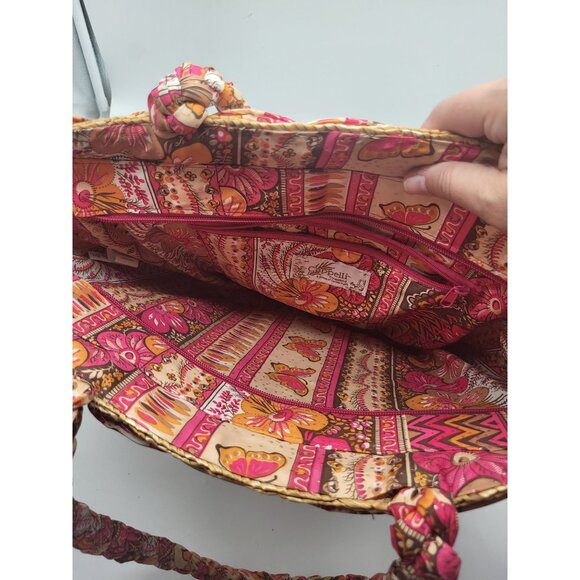 Cappelli Straworld Colorful Beach Tote Straw w/ Multicolor Fabric Boho Festival - Picture 6 of 10